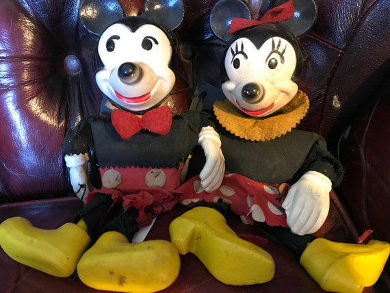 Mickey And Minney Unitrol Composition & Wood Marionette Puppets