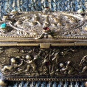 Austro - Hungarian Bronze Jeweled Cherub Casket Box