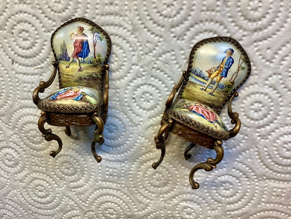 Viennese Enamel Miniature Chairs