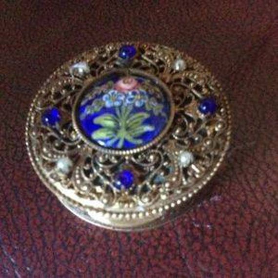 French Jeweled Enamel Compact Box - image 3