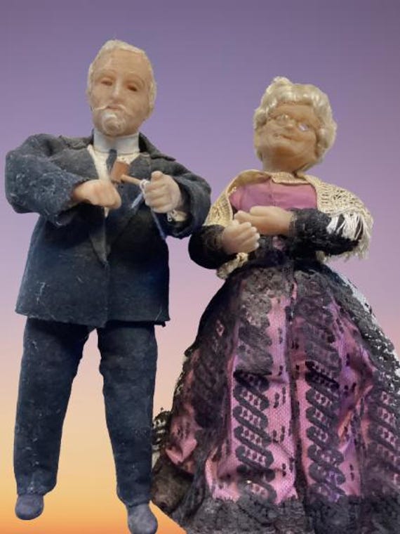 Antique Victorian Wax Doll Memorial woman & Man