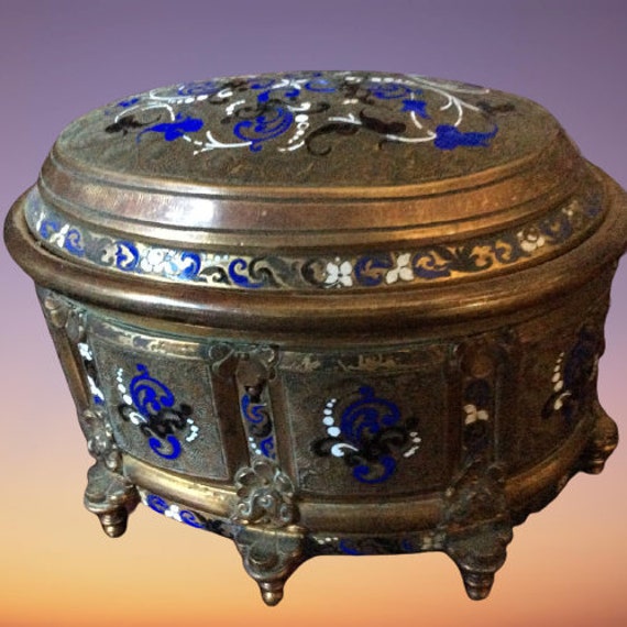 French Bronze Enamel Champleve Cloissone Casket Box