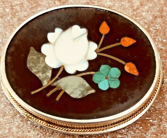 Italian Pietra Dura Brooch Pin