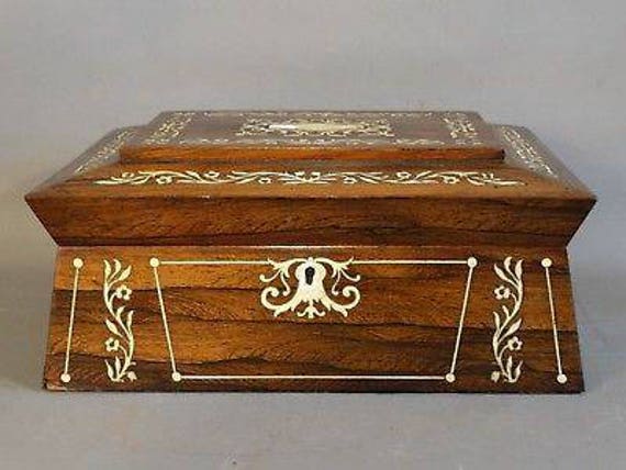 Antique Inlaid Sewing Casket Box