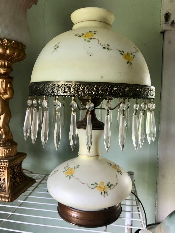 Table Glass Lamp with Crystals