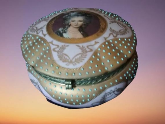 Limoges Jeweled Miniature Portrait Porcelain Casket Box
