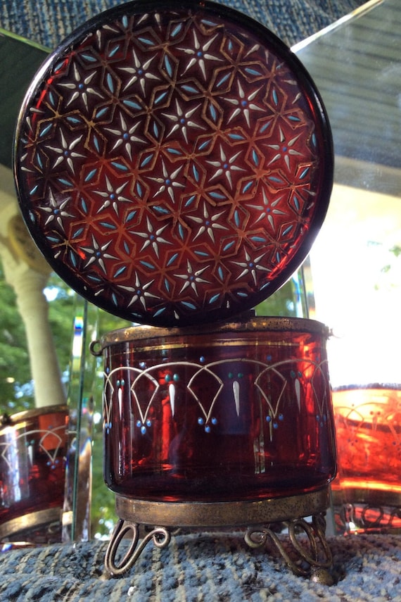 Moser Cranberry Ruby Enamel Casket Box