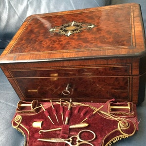 French Marquetrary Necessaire Sewing Travel Casket Box