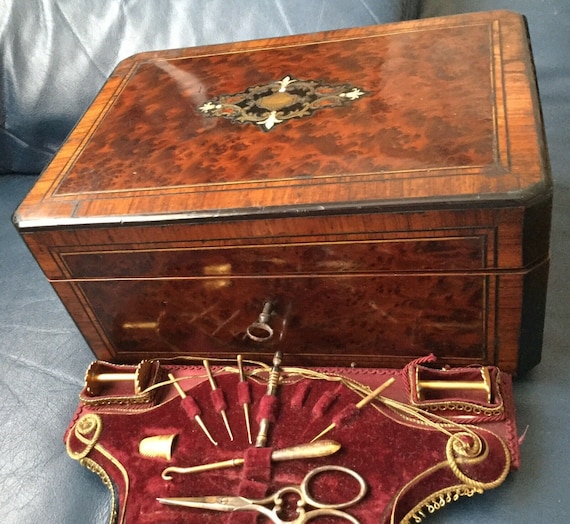 French Marquetrary Necessaire Sewing Travel Casket Box