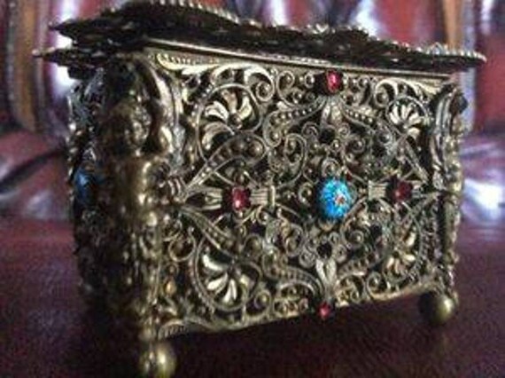 French Filigree Jeweled Casket Box