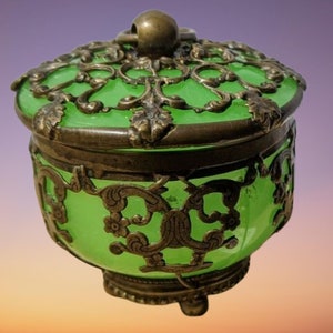French Bronze Green Opaline Casket Box