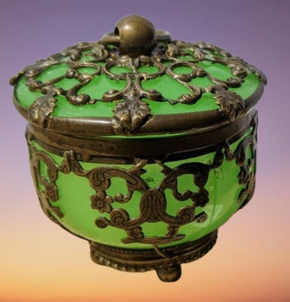 French Bronze Green Opaline Casket Box