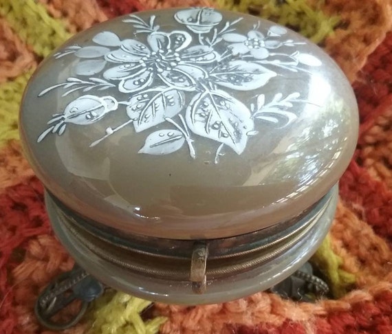French GLASS enameled  Casket Box