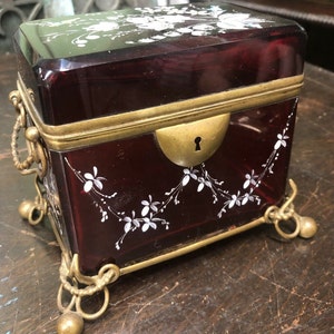 French or Bohemian Moser Art Glass Enamel Sugar Casket Box