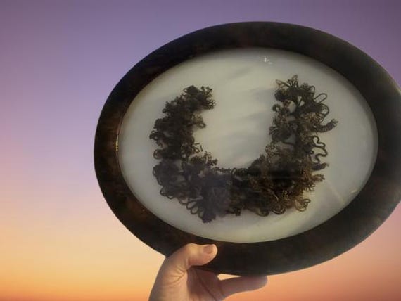 Antique Mourning Hair Memorial Floral Frame Wreath