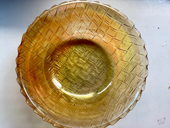 Marigold Carnival Glass Indiana Weavetex Basket Weave  Bowl