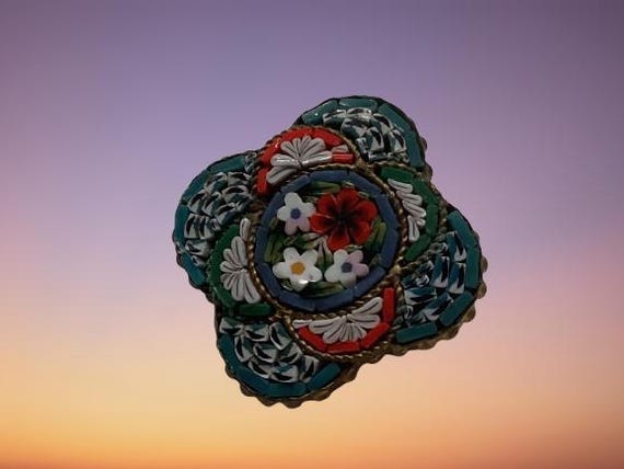 Italian Micro mosaic Micromosaic Brooch Pin