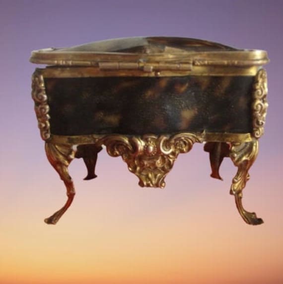 French Bronze Faux Tortoise Shell Sewing Etui Casket Box