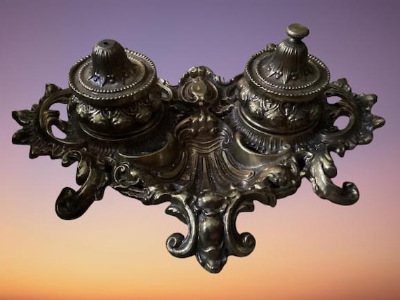 Brass Double Inkwell