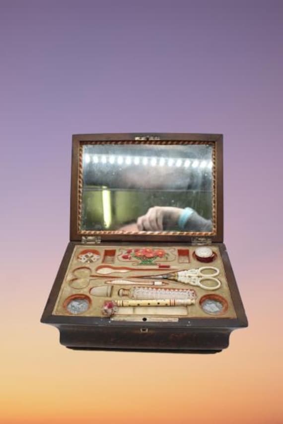 Antique French Mother of Pearl Sewing Music Necessaire Etui Casket Box