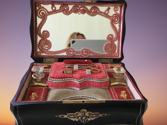 French Boulle Sewing Scent Necessaire Etui Casket Box