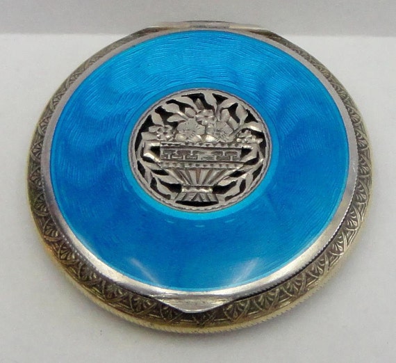 Austrian  Blue Guilloche Enamel COMPACT - image 1