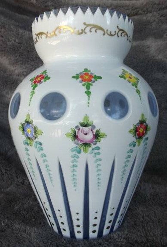 BOHEMIAN Overlay Cut Enamel Vase