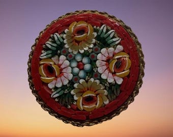 Italian Micro Mosaic Micro Mosaic Brooch Pin