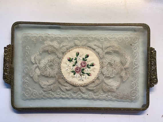 Gilt Pierced Metal Lace Vanity Tray