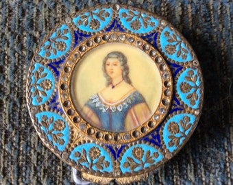 French Enamel Miniature Portrait Compact Box