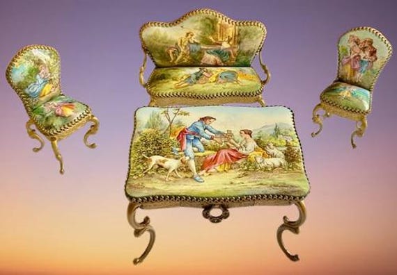 Viennese Austrian enamel sofa Table & Chairs