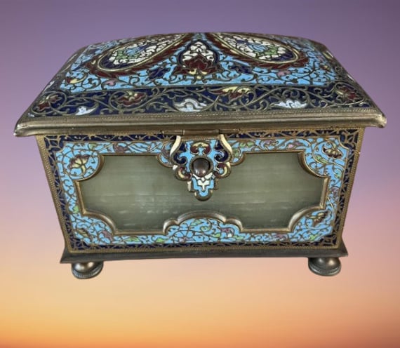 French Champleve Alabaster Casket Box