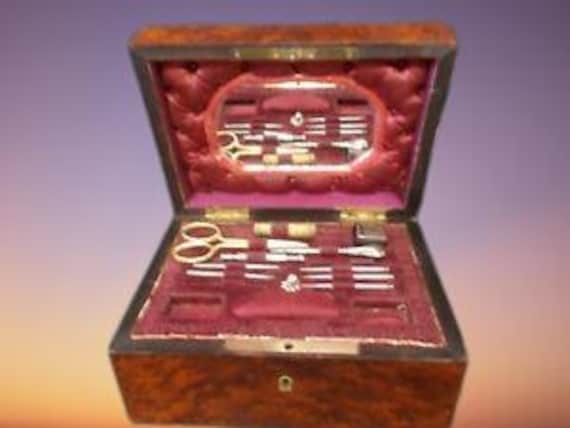 Antique Burle Inlaid Marquetry Sewing Box