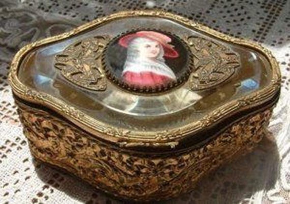French Bronze Miniature Portrait Casket Box