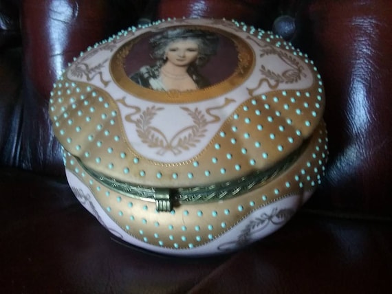 Limoges Jeweled Miniature Portrait Porcelain Casket Box