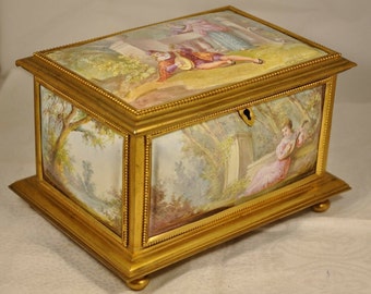 French Bronze Kiln Fired Enamel Casket Box
