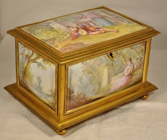 French Bronze Kiln Fired Enamel Casket Box