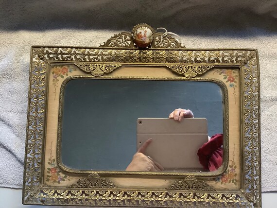 Gilt Percieced Metal Cameo Mirrored Vanity Tray