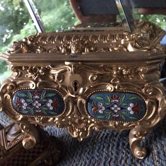 Antique Bronze Champleve Casket Box