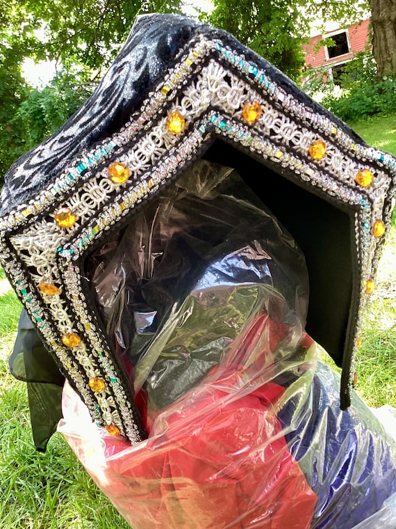 Renaissance Medieval Jeweled Velour Woman’s Headdress Hat Hood