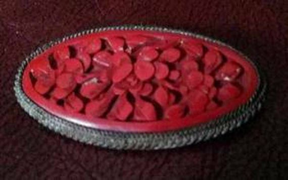 Chinese Cinnabarr Brooch Pin