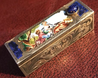 Italian 800 Silver Enamel Lipstick Tube Box