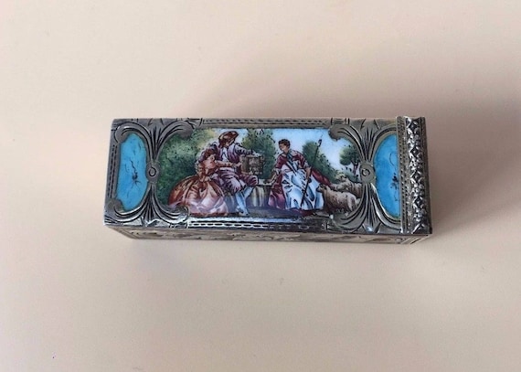 Italian 800 Silver Enamel Lipstick Tube Box