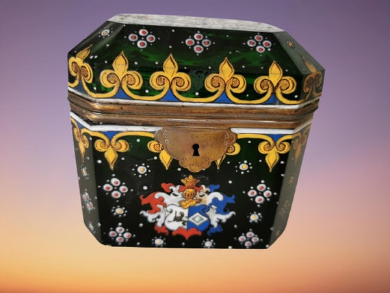 Moser Bohemian Art Glass Enamel Casket Box