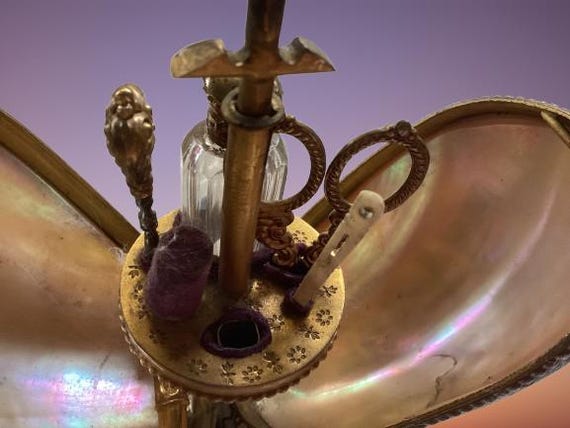 French Palais Royal Mother of Pearl Mop Sewing Egg Casket Box Etui