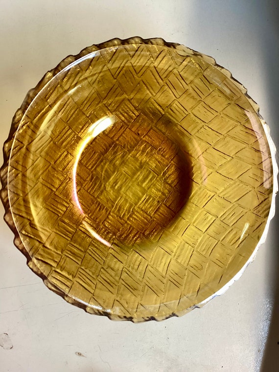 Marigold Carnival Glass Indiana Weavetex Basket Weave Chip