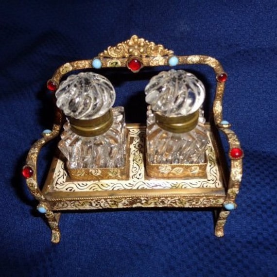 Austro Hungarian Jeweled Scent ,Perfume, Ink Well Stand