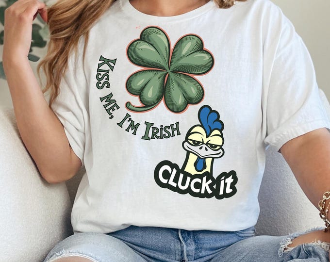 Kiss Me I'm Irish clover with chicken graphic Tee | St. Patrick's Day shamrock