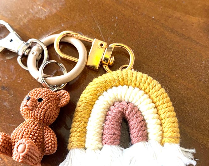 Handmade Rainbow Bag Charm,Key Ring with Assorted Charm Attachments Gifting to friends and family