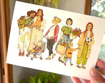 Diverse Women Watercolor Print | Mom Life, Friendship Wall Art (5x7)